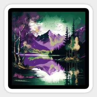 Purple and Green Duotone Mountain Lake Sticker